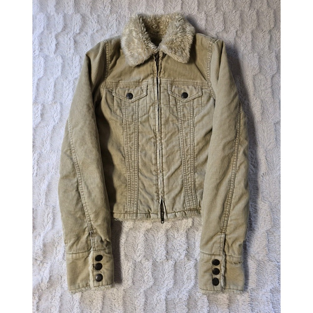 Vintage Abercrombie Fitch Jacket Women's XS Corduroy Trucker Faux Fur 90s-Y2K